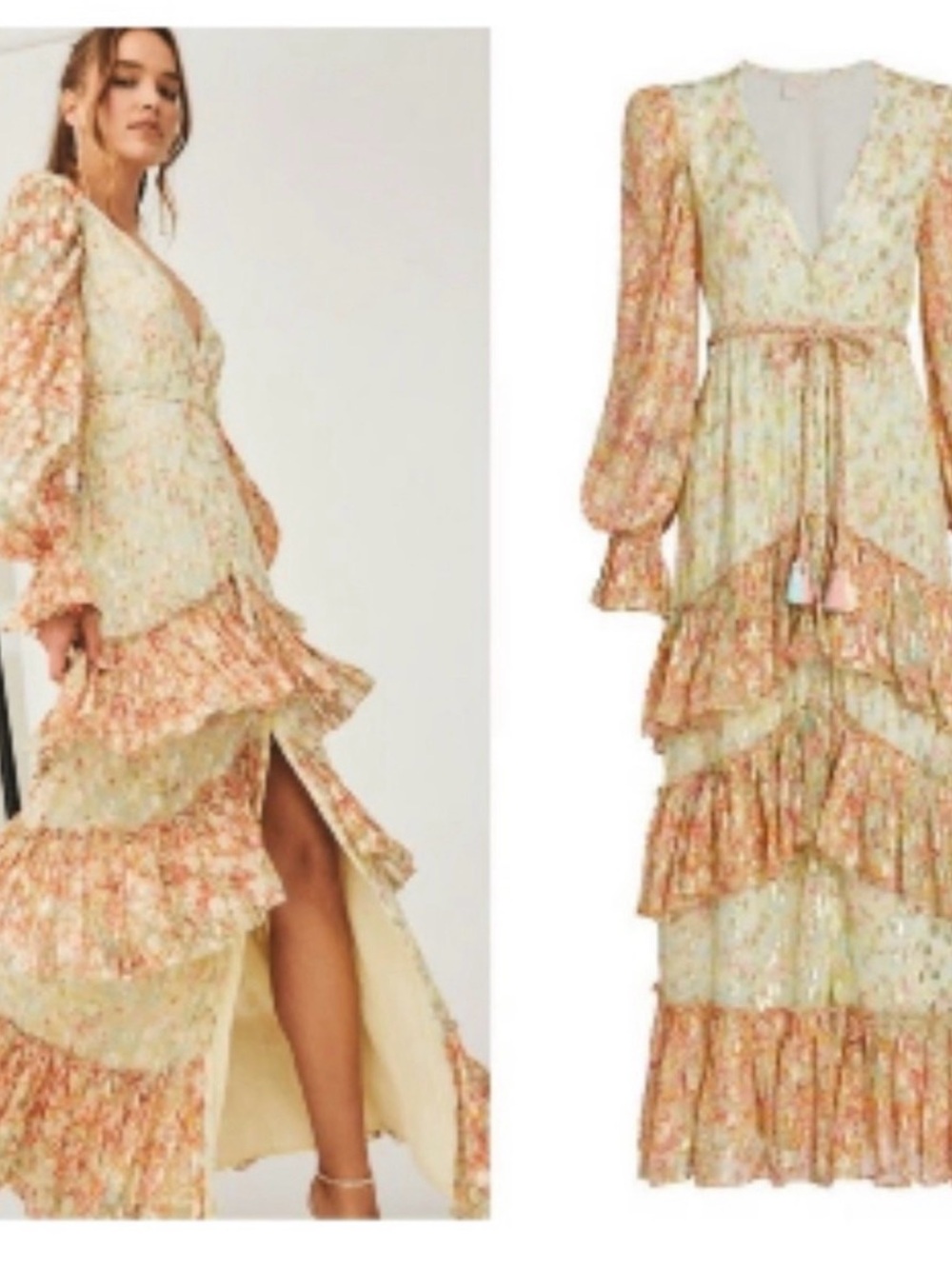 Rococo Sand Floral Tiered Maxi Dress in Cream & Peach
